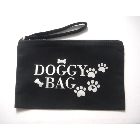 Black Canvas Bag w/ Wristlet Dog Theme - Picture 1 of 3